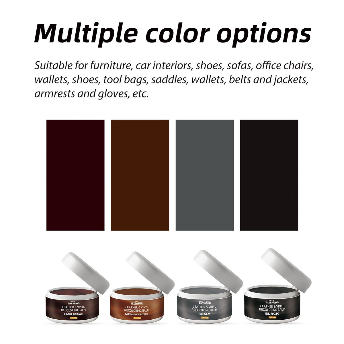 🧴 Leather & Vinyl Recoloring Balm | Leather Repair Kit for Scratches, Fading & Cracks | 4 Colors Restorer for Car Seats, Sofas, Shoes & Furniture