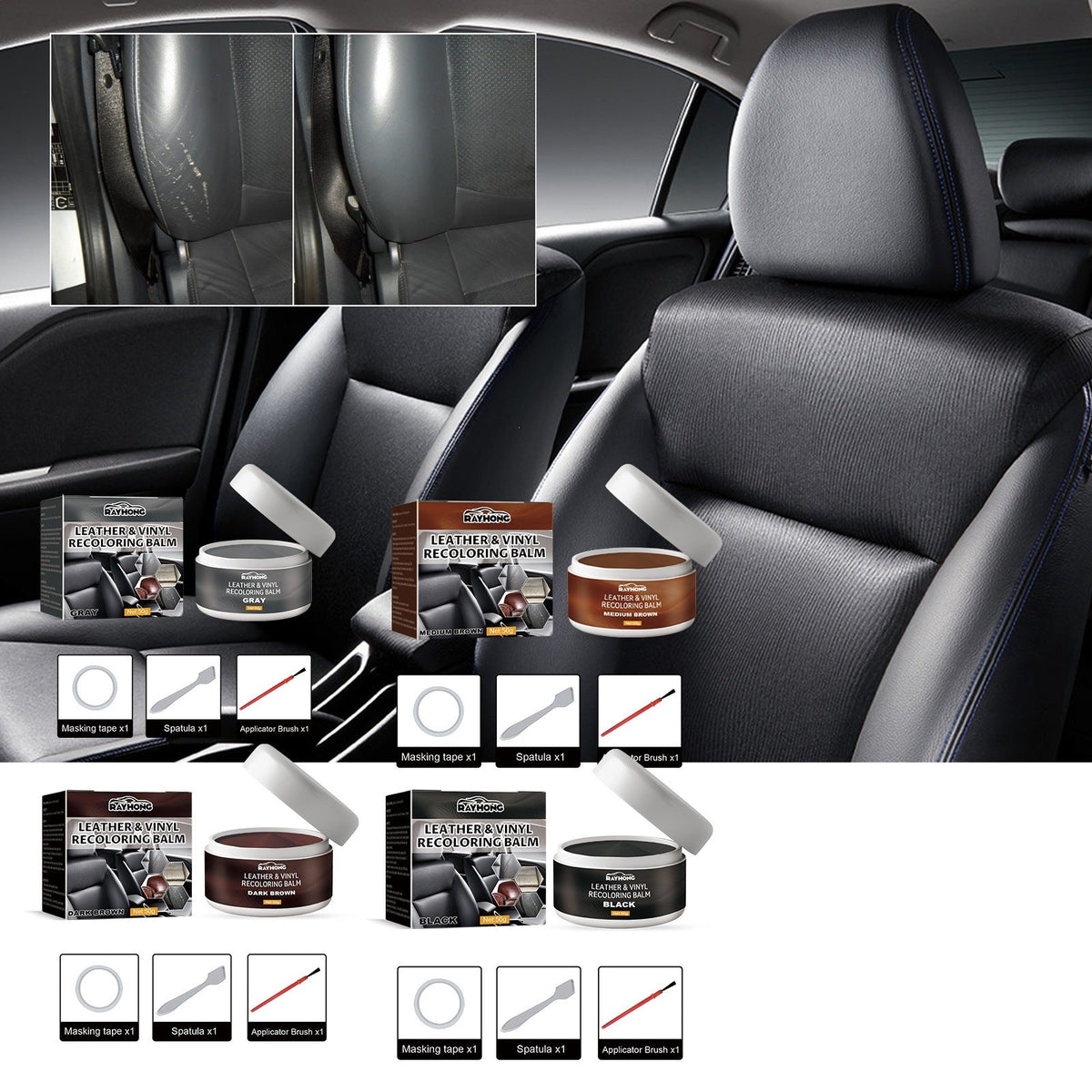 🧴 Leather & Vinyl Recoloring Balm | Leather Repair Kit for Scratches, Fading & Cracks | 4 Colors Restorer for Car Seats, Sofas, Shoes & Furniture